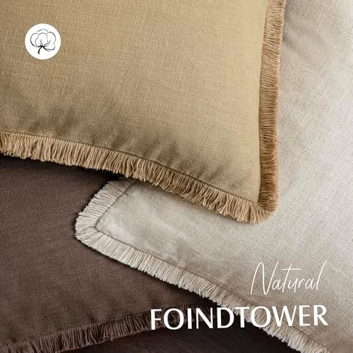 Foindtower Decorative Linen Fringe Throw Pillow Covers 16×16 Light Khaki - Image 4