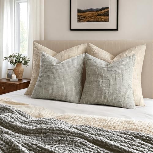 MIULEE Chenille Textured Throw Pillow Covers Light Grey 20x20 Set of 2 - Image 4