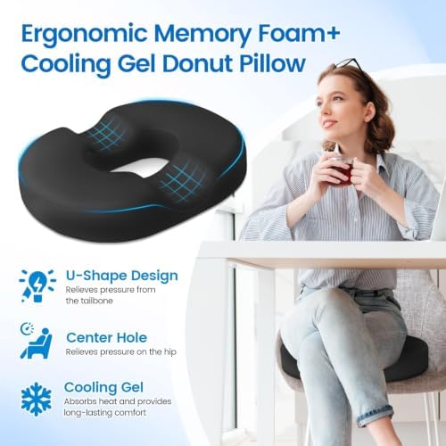Donut Pillow Seat Cushion, Cooling Gel Memory Foam Chair Cushion - Image 3
