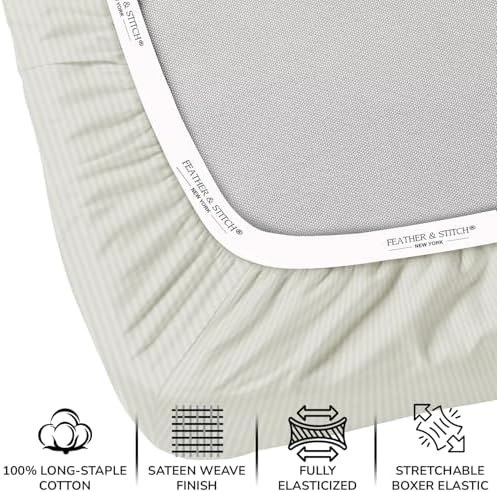 Feather & Stitch 100% Cotton Sateen 500 TC Twin Size Bed Sheet Set - Image 3