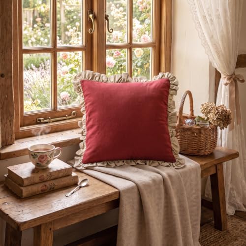 patdrea Vintage Red Linen Throw Pillow Covers - Image 7