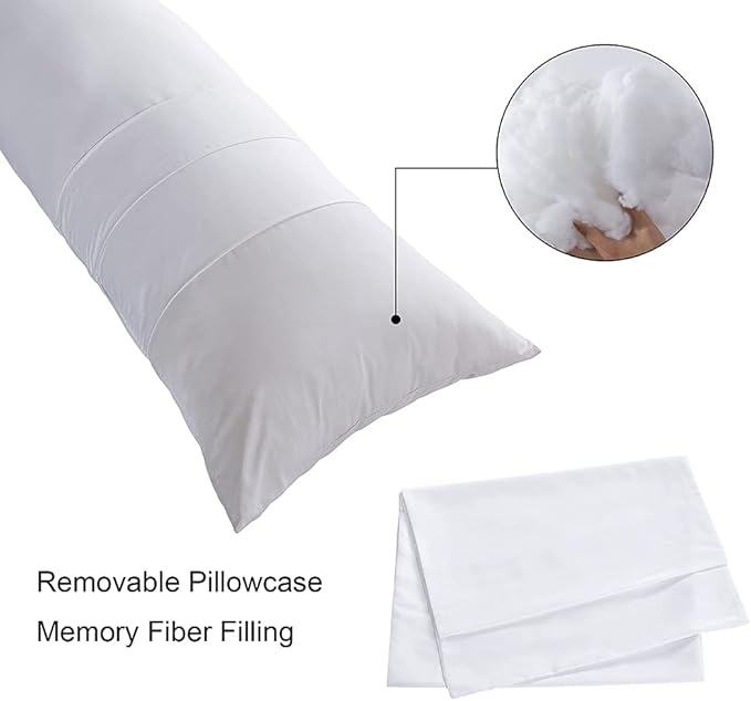 ELNIDO QUEEN Body Pillow with Pillowcase - Soft Long Bed Pillow for Adults - Breathable Full Body Pillow Insert for Sleeping, 20x54inches - White