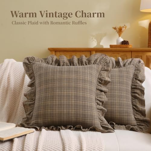 Gingham Throw Pillow Covers 18x18, Ruffle Trim - Image 2
