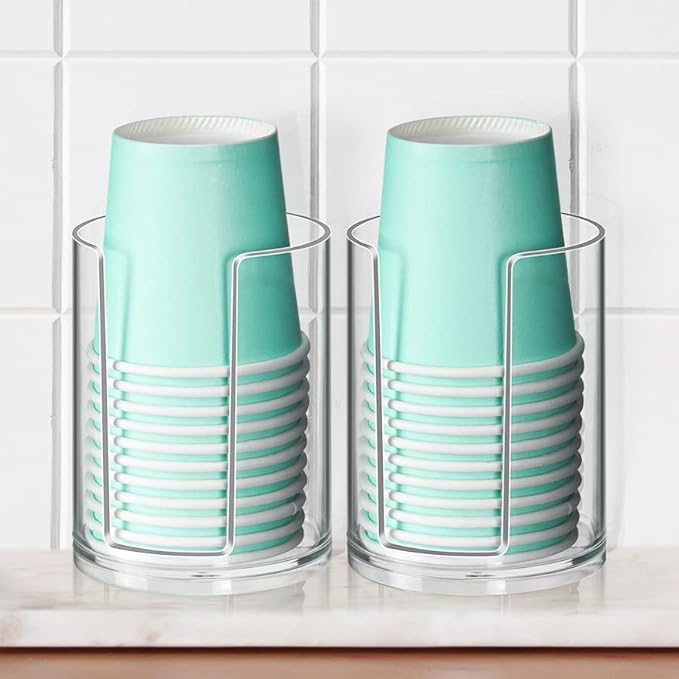 Bathroom Cup Dispenser, Disposable Mouthwash Cups Holder Fit 3oz Small Paper Cups, Clear Plastic Cup Dispenser for Bathroom Vanity Countertop Rinsing Cups Storage (2 Pack)