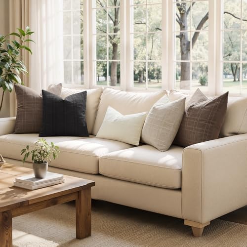 MIULEE Linen Plaid Pillow Covers Decorative 20x20 Black - Image 4
