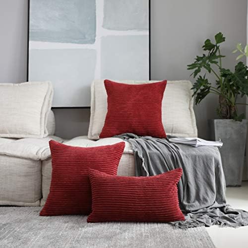 Home Brilliant Dark Red Pillow Covers 24x24 Set of 2 Striped Corduroy - Image 3