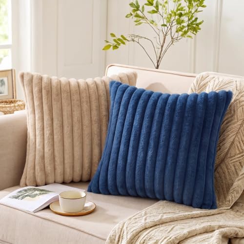 Set of 2 Decorative Throw Pillow Covers 20x20 Faux Fur Navy Blue - Image 6