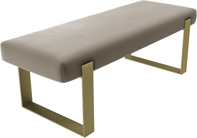 VANT Upholstered Bed Bench - Velvet Sand Storm - Burnished Brass - Contemporary Modern, Bedroom Bench Seat, Hallway, or Entryway