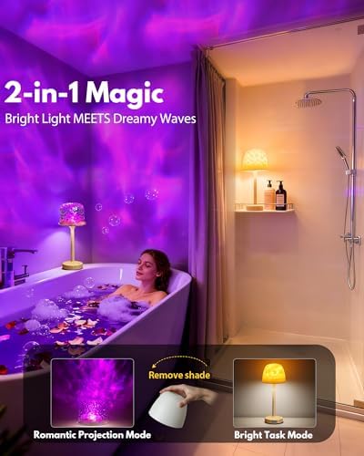 Shower Lamp - Waterproof Bathroom Lamp Ocean Wave Projector, Wood Grain - Image 2