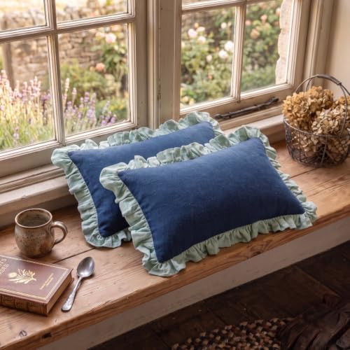 patdrea Vintage Navy Blue Linen Throw Pillow Covers - Image 7