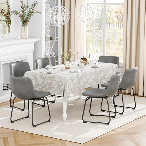 Dining Chairs Set of 8, 18 Inch Modern Armless Dining Chair with Back, Faux Leather Kitchen Dining Room Chair with Metal Legs for Home, Bistro Coffee Shops (Grey)