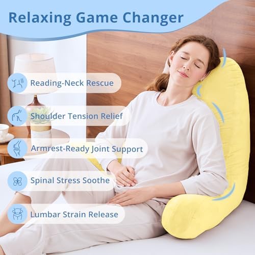 Sasttie Reading Pillow for Bed, Back Pillow for Sitting Up, Light Yellow - Image 6