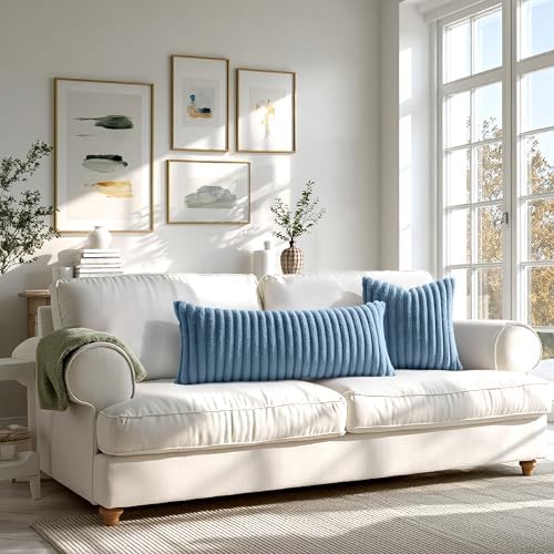 MIULEE Faux Fur Lumbar Throw Pillow Covers 12x20 Set of 2 Grey Blue - Image 7