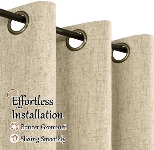 Short Blackout Curtains 45 Inch Length 2 Panels, Thermal Insulated Total Light Blocking Linen Window Curtains for Farmhouse Bedroom Basement, Bronze Grommet, Burlap, Each 52" Wide