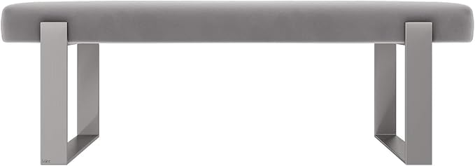 VANT Upholstered Bed Bench - Velvet Platinum Grey - Brushed Nickel - Contemporary Modern, Bedroom Bench Seat, Hallway, or Entryway