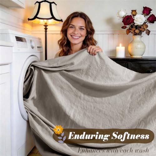 SONORO KATE 100% French Linen Queen Size Sheets Set, Natural Flax Bedding - Image 5