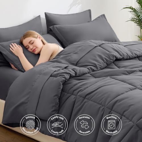Love's cabin Queen Comforter Set Soot Grey, 7 Pieces Queen Bed in a Bag - Image 3
