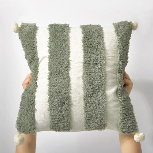 Boho Throw Pillow Covers 18x18 Tufted Home Decorations Olive - Image 7
