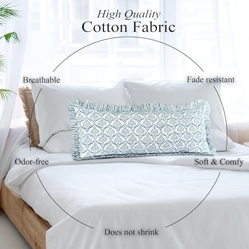 CPC Block Print Indigo Regal Ruffle Cotton Lumbar Pillow Cover 14x36 inch - Image 6