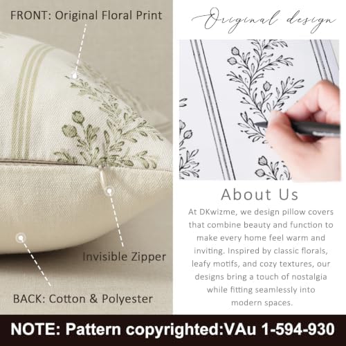 Vintage Throw Pillow Covers 22x22 Set of 2, Striped Floral Pillow Cover - Image 3