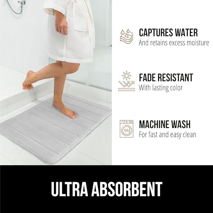 GORILLA GRIP Memory Foam Bath Mat, Soft Absorbent US Designed Bathroom Rug, Gripping Dots Machine Washable Bathmat, Cushioned Floor Mats, Shower Sink Rugs Room Décor Accessories, 60x24 Light Gray