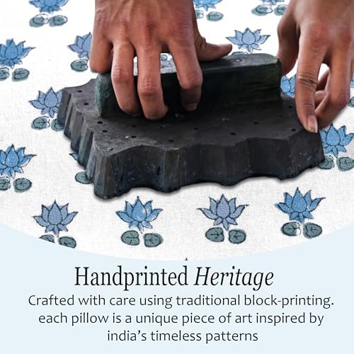 CPC Block Print Arctic Blue Ruffle Cotton Lumbar Pillow Cover 14x36 inch - Image 4