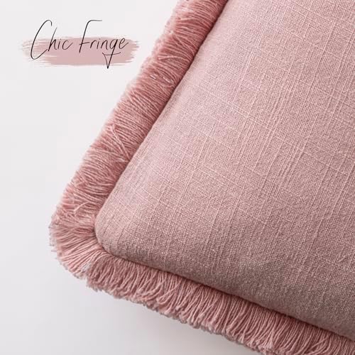 Foindtower Decorative Linen Fringe Throw Pillow Covers 20×20 Inch, Rose Pink - Image 3