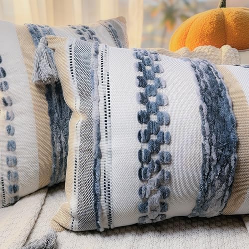 PANOD Chenille Farmhouse Throw Pillow Covers 16 x 16 Grey, Neutral Boucle Couch - Image 3