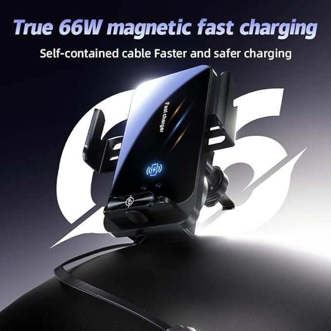 Magnetic Phone Holder Car Wireless Charger, 66W Fast Charging Phone Mount 360 Adjustable Rotatable Auto-Clamping Car Vent for Mount - Dashboard Phone Holder for iPhone/Android/Samsung (Black)
