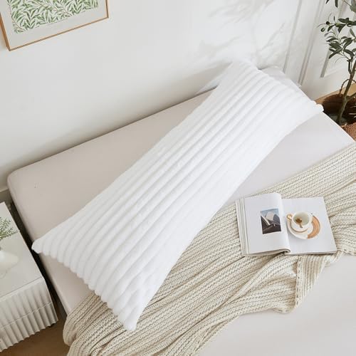 Full Body Pillow with Fluffy Stripe Faux Fur Removable Cover, Long Bed Pillow - Image 3