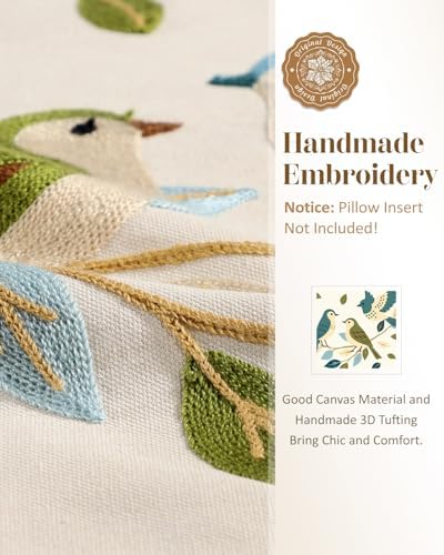 Animal Embroidered Throw Pillow Cover 18x18 Inch, Floral Birds - Image 2
