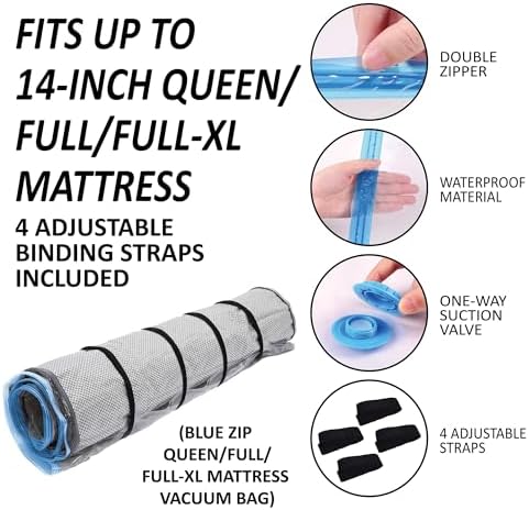 Foam Mattress Vacuum Bag with Blue Zipper & 4 Straps, Queen/Full/Full-XL - Image 3