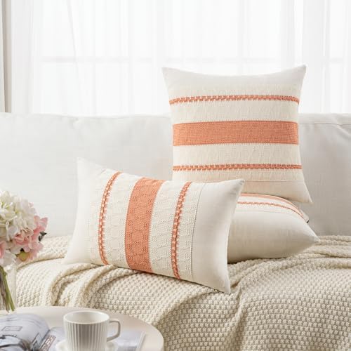 Fancy Homi Set of 2 Boho Coral Decorative Throw Pillow Cover 22x22 Inch - Image 5