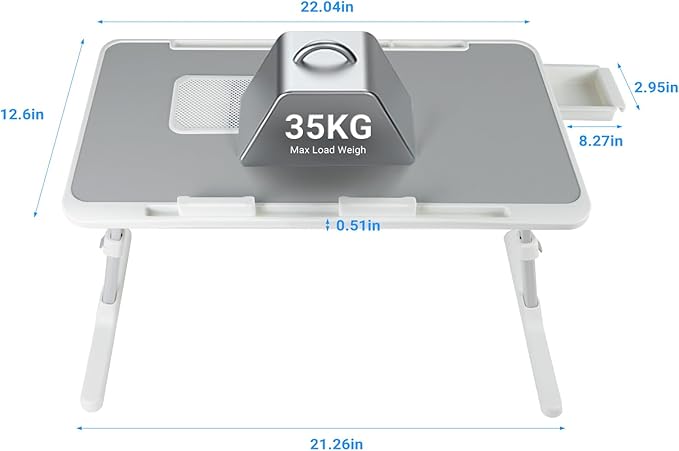 Laptop Lap Desk with Cooling Fan - Adjustable with Light, USB, Storage Drawer - Folding Bed Desk,22.04"*12.59",Grey