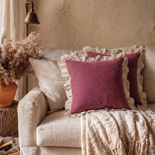 patdrea Vintage Red Linen Throw Pillow Covers - Image 2