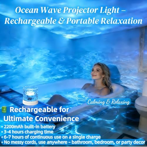 Cordless Northern Aurora Borealis Light Projector for Bedroom-Water Ripple Ocean Wave Projector Light-Shower Lamp-Teen Girl Gifts Trendy Stuff-Shower Mood Light-Bathroom Night Light-Ambient Lighting - Image 4