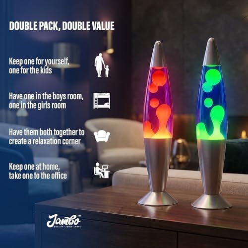 JAMBO 2 Pack- 16" Beautiful Lamp- Blue with Yellow/Green Wax and Purple with Yellow Wax, Relaxing Liquid Lamp, Night Light Nightlight, Lamps for Adults Teens Kid - Image 3