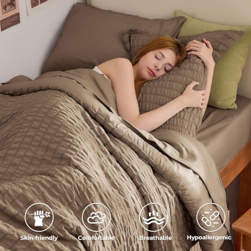 HYMOKEGE Brown Twin Comforter Set Seersucker 5 Pieces, All Season Luxury Bed in - Image 2