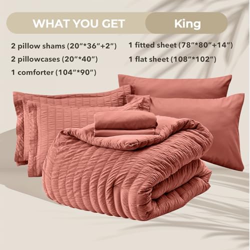 HYMOKEGE Coral King Size Comforter Set Seersucker 7 Pieces, All Season Luxury - Image 6
