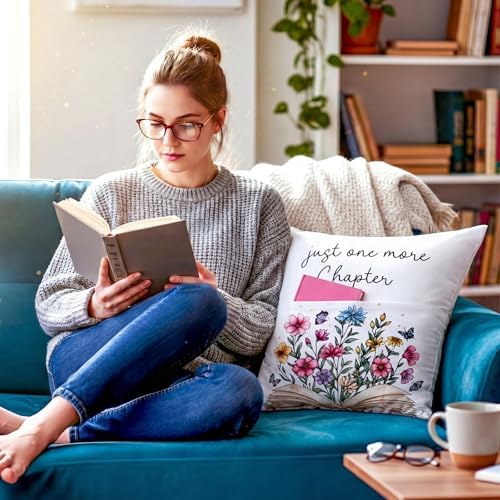 18 x 18 Inch Reading Pocket Pillow Just One More Chapter Pillow - Image 2