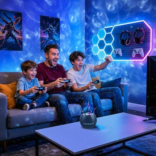 One Fire 360 Game Lights Galaxy Projector Gaming Accessories Gaming Room Decor Green Star Bluetooth Speaker+15 White Noise Man Cave Accessories Cool Gifts for Men Birthday Gift Cool Stuff for Teen Boy - Image 5