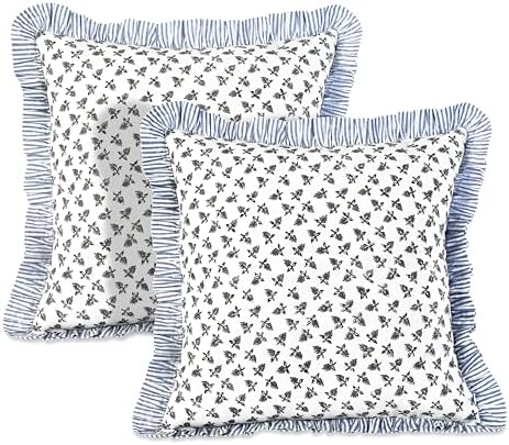 Ridhi Baby Blossoms Block Print Ruffle Pillow Covers 18x18 Inch Set of 2 by Ridhi