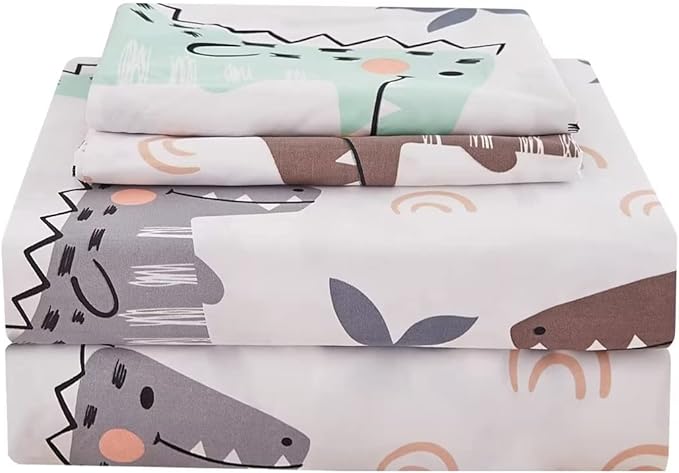 JSD Dinosaur Kids Sheet Set Full Size, 4 Piece Palm Tree Printed Microfiber Bed Sheets Deep Pocket