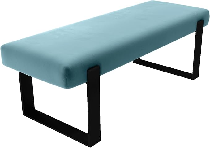 VANT Upholstered Bed Bench - Velvet Antique Blue - Matte Black - Contemporary Modern, Bedroom Bench Seat, Hallway, or Entryway