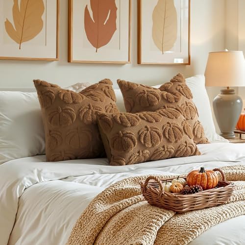 MIULEE Fall Pillow Covers Pumpkin Fall Decor 20x20 Brown - Image 4