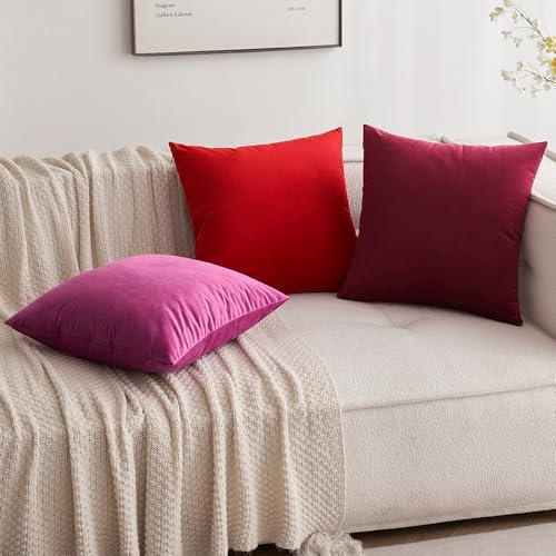 MIULEE Velvet Throw Pillow Covers 20x20 Inch Pack of 2 Bright Red - Image 4