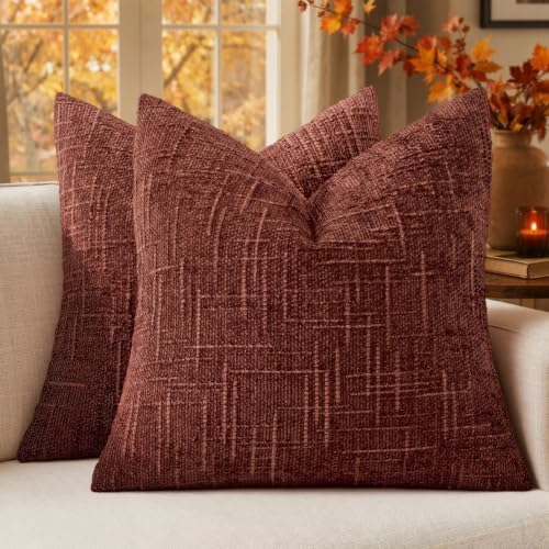 MIULEE Chenille Textured Fall Throw Pillow Covers Rust 18x18 Set of 2 by MIULEE