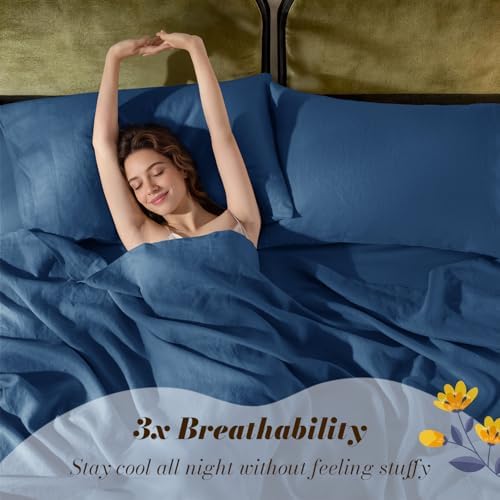 SONORO KATE 100% French Linen King Size Sheets Set, Natural Flax Bedding - Image 3