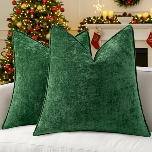 decorUhome Chenille Green Velvet Throw Pillow Covers 20x20 Set of 2 by decorUhome