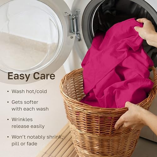 California Design Den Soft 100% Cotton Sateen Full Bedsheets Set, Hot Pink - Image 6